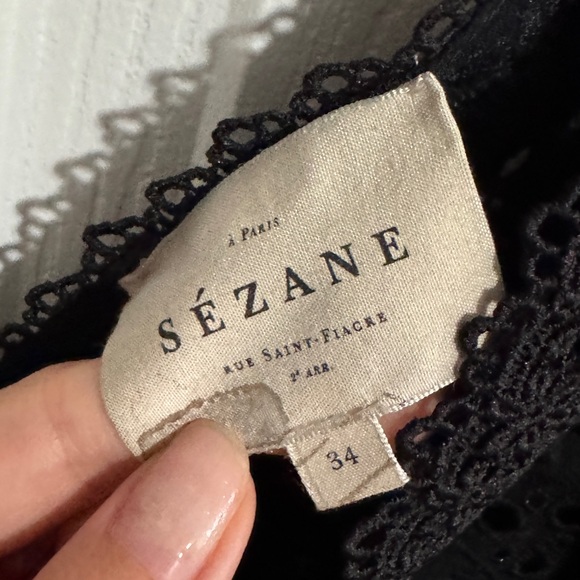 Sezane Black Eyelet V-Neck Blouse - Picture 2 of 3